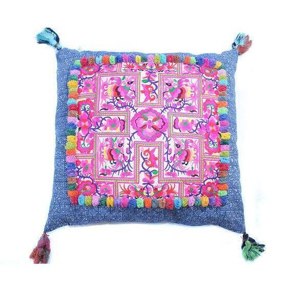 Batik Printed Embroidery Fabric Geometric Cushion - Thailand Decor La Vie Bien Batik Printed Embroidery Fabric Geometric Cushion - Thailand