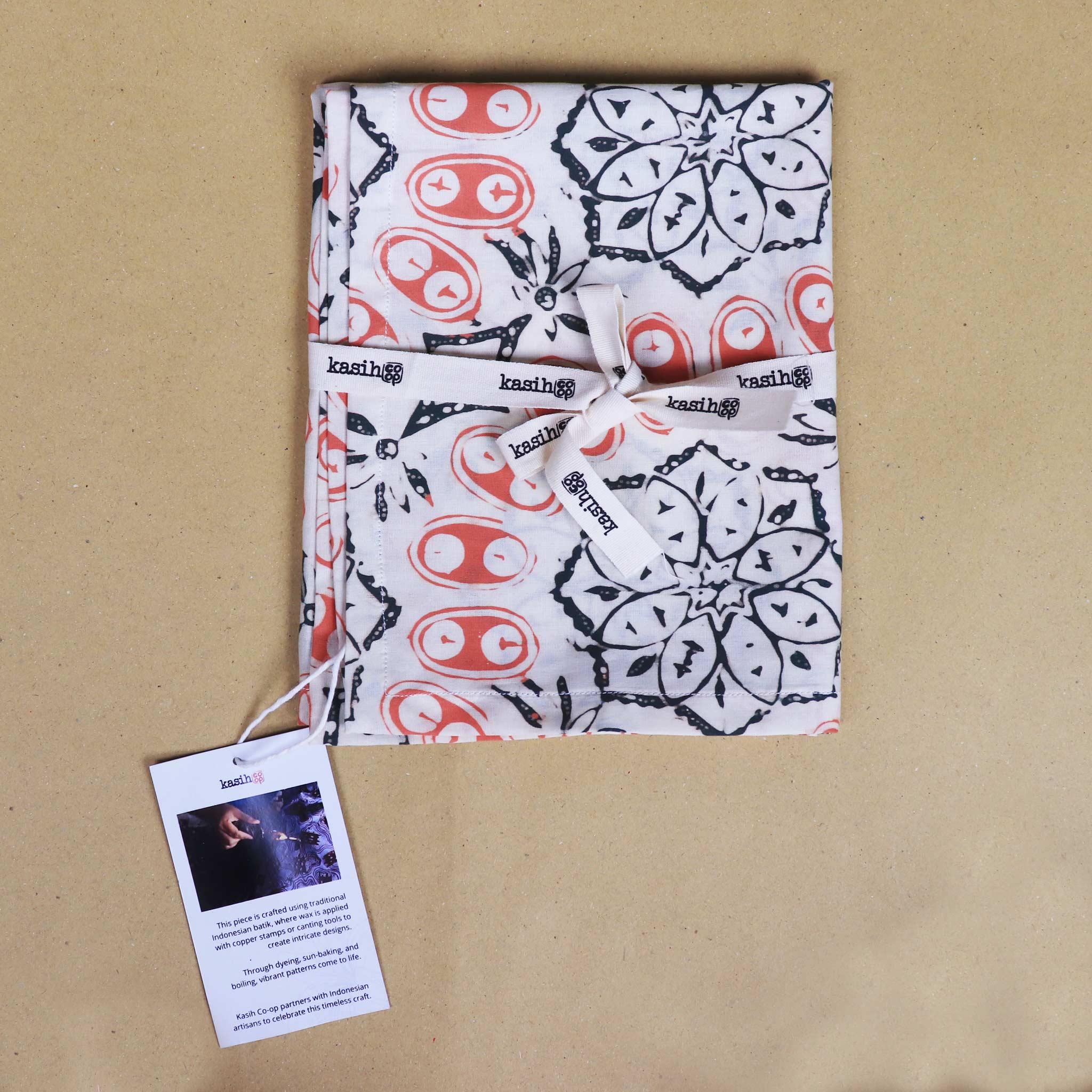 Batik Tea Towel Hand Dyed, Autumn Coral, Hand Dyed, 100% Cotton Towels La Vie Bien Batik Tea Towel Hand Dyed, Autumn Coral, Hand Dyed, 100% Cotton