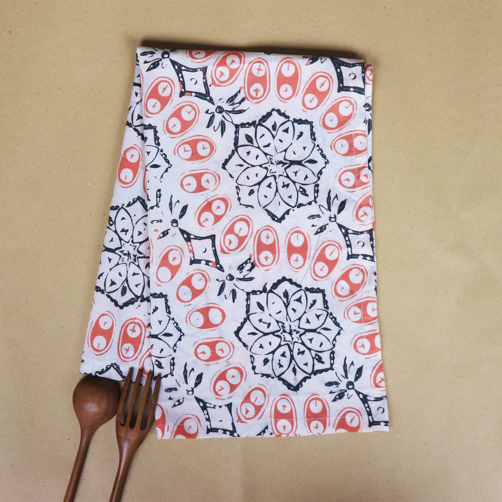 Batik Tea Towel Hand Dyed, Autumn Coral, Hand Dyed, 100% Cotton Towels La Vie Bien Batik Tea Towel Hand Dyed, Autumn Coral, Hand Dyed, 100% Cotton