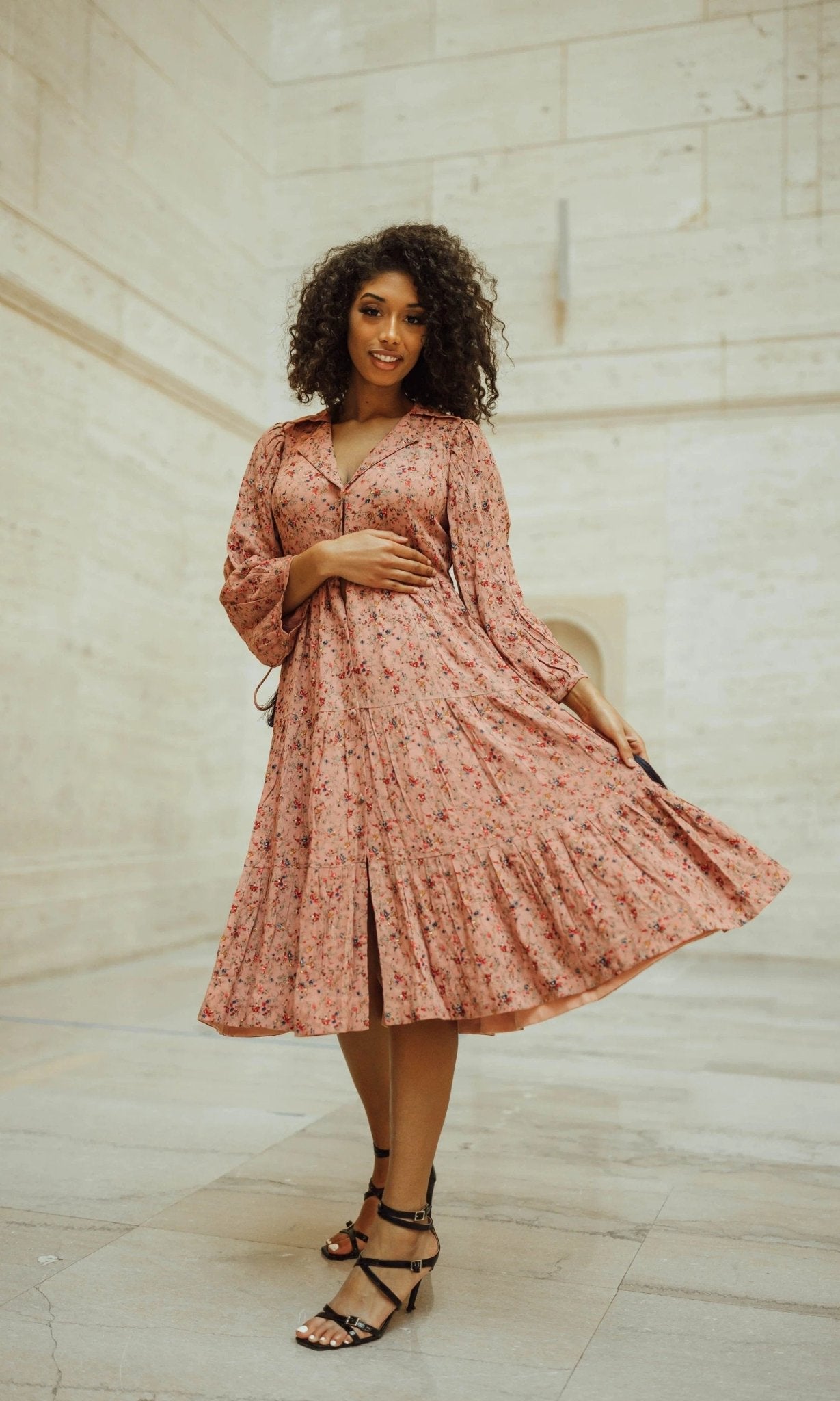 Bay Brown Midi Dress with Floral Prints by Raas