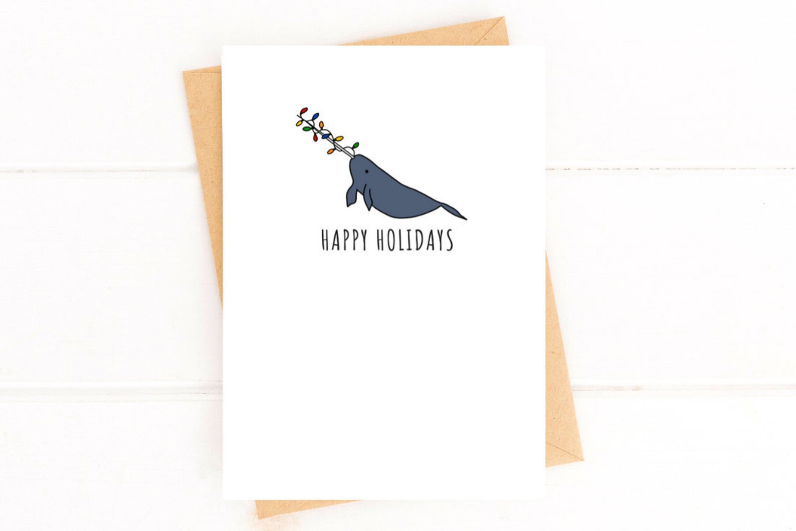 Festive Narwhal Holiday Card Set,  Watercolor Narwhal Card, Unique Holiday Card