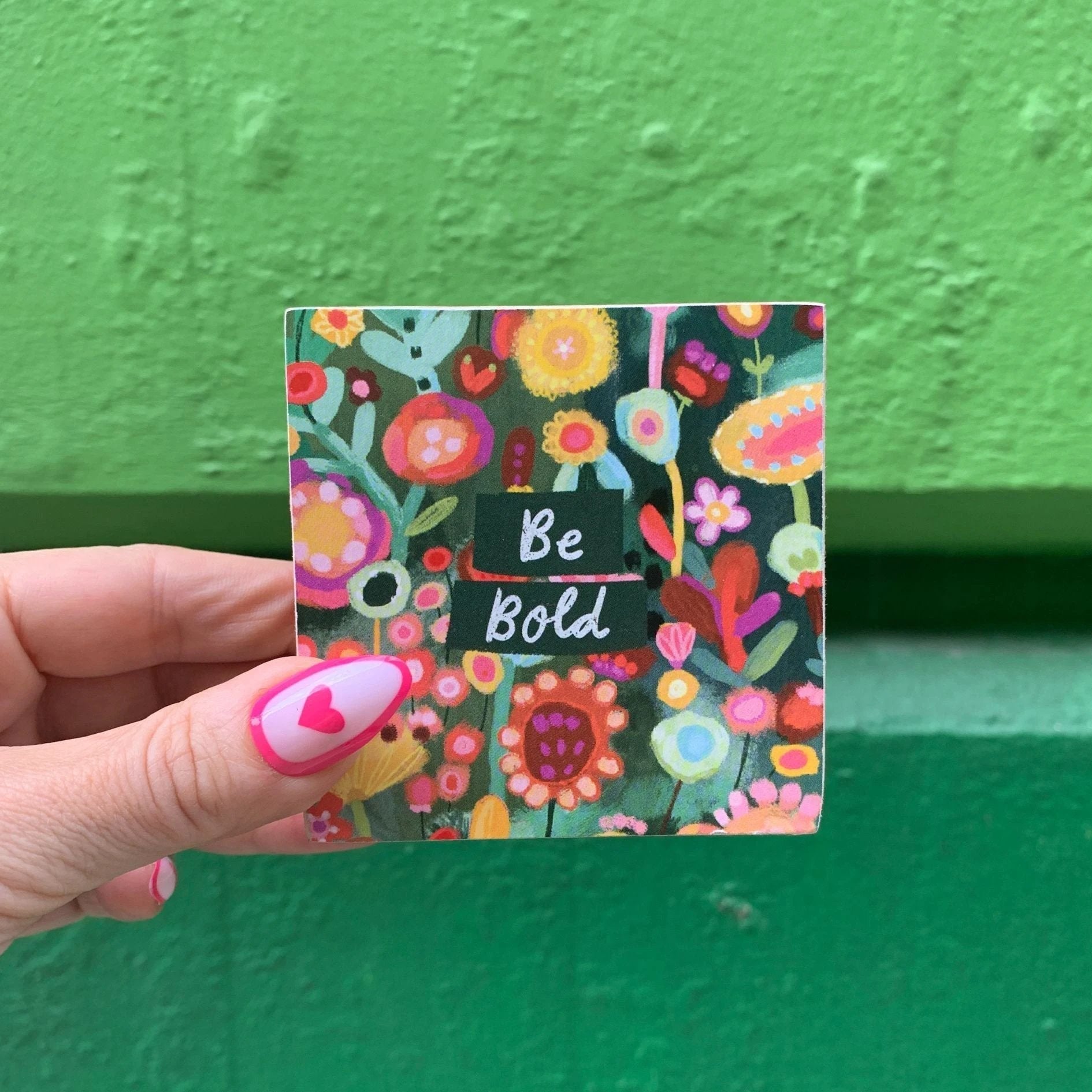 Be Bold Mini Wooden Inspo Block Sign in Floral Print | 3" x 3" by The Bullish Store