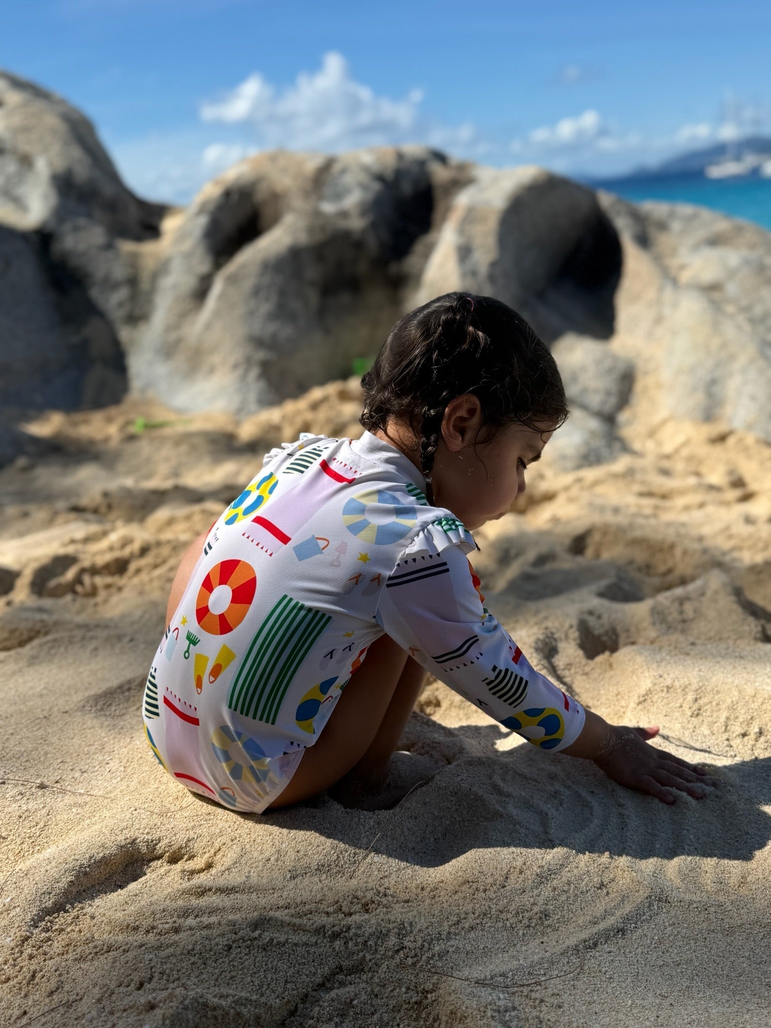 Beach Baby Zipped Rashguard Onepiece Swimsuit La Vie Bien Beach Baby Zipped Rashguard Onepiece
