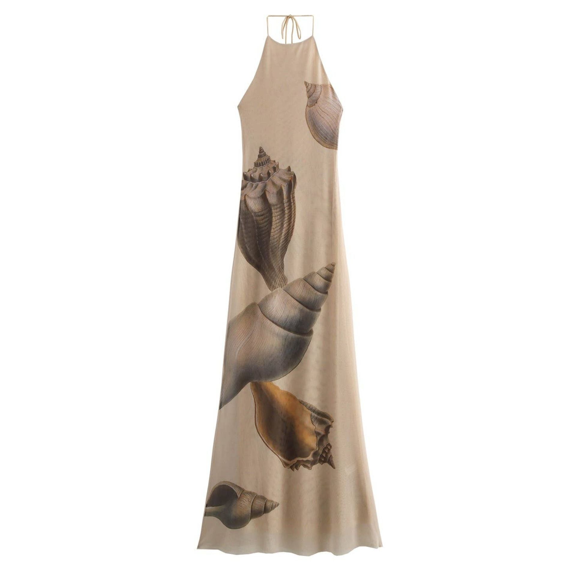 Beach Seashell Print Halterneck Mesh Maxi Dress [Sizes S - L]