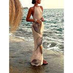 Beach Seashell Print Halterneck Mesh Maxi Dress [Sizes S-L] by The Bullish Store