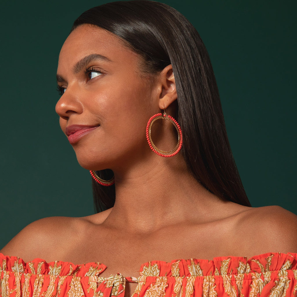 Beaded Gold-Plated Circle Earrings Earrings - Fashion La Vie Bien Beaded Gold-Plated Circle Earrings