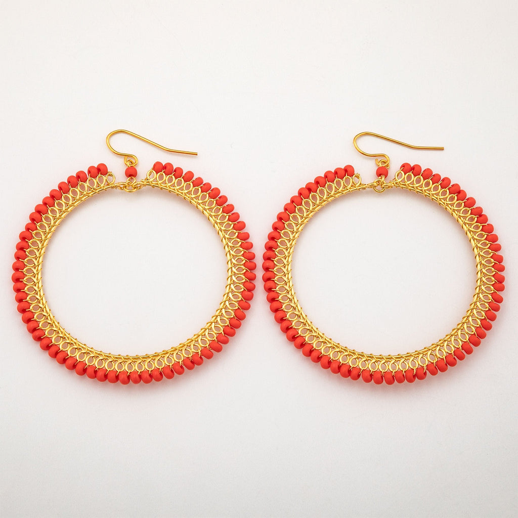 Beaded Gold-Plated Circle Earrings Earrings - Fashion La Vie Bien Beaded Gold-Plated Circle Earrings