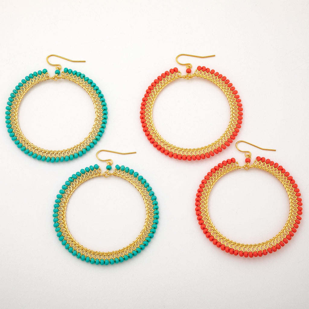 Beaded Gold-Plated Circle Earrings Earrings - Fashion La Vie Bien Beaded Gold-Plated Circle Earrings