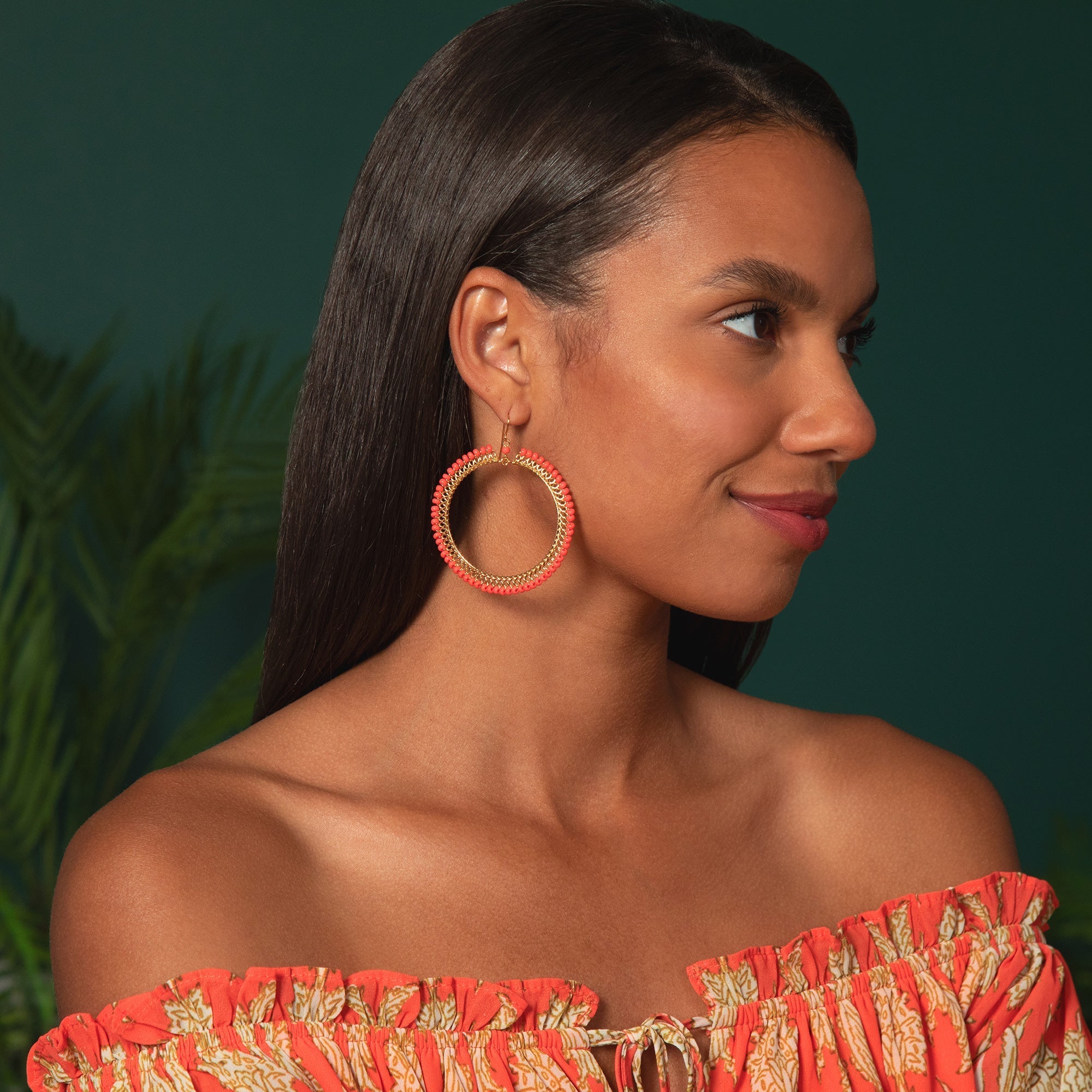 Beaded Gold-Plated Circle Earrings Earrings - Fashion La Vie Bien Beaded Gold-Plated Circle Earrings