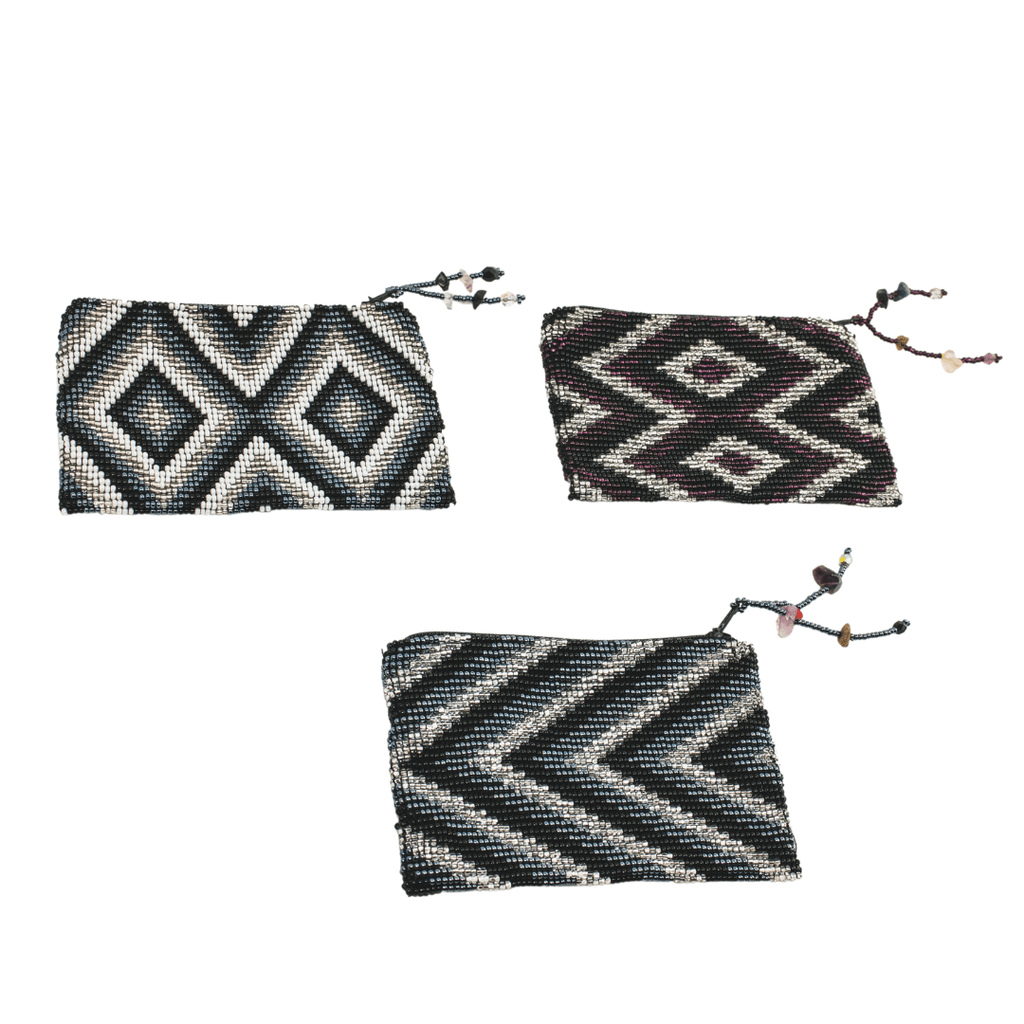 Beaded Seed Bead Geometric Coin Purse - Guatemala Bags La Vie Bien Beaded Seed Bead Geometric Coin Purse - Guatemala