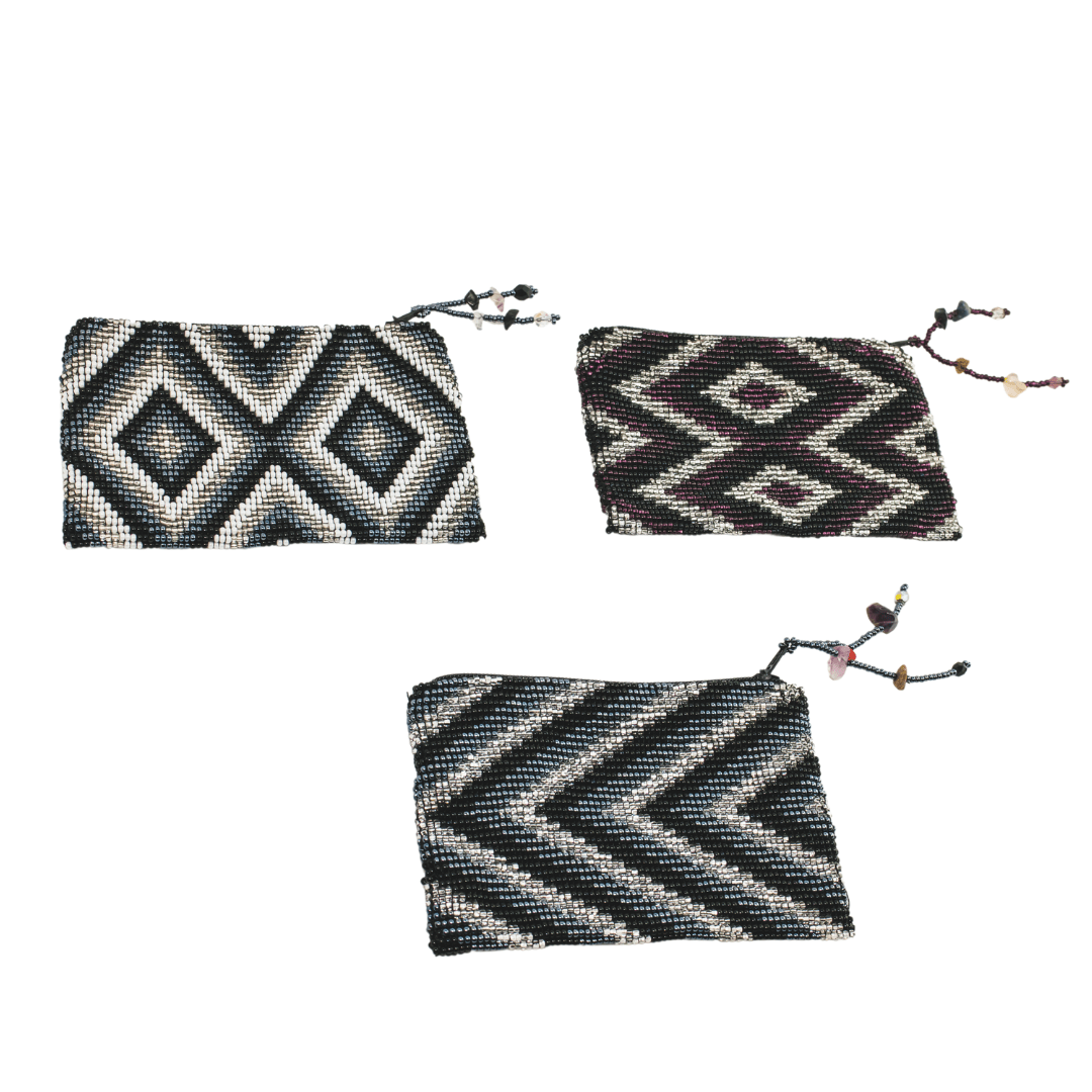 Beaded Seed Bead Geometric Coin Purse - Guatemala Bags La Vie Bien Beaded Seed Bead Geometric Coin Purse - Guatemala