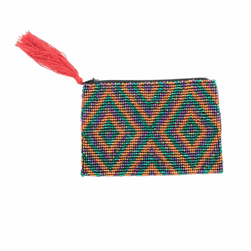 Beaded Seed Bead Geometric Coin Purse - Guatemala Bags La Vie Bien Beaded Seed Bead Geometric Coin Purse - Guatemala