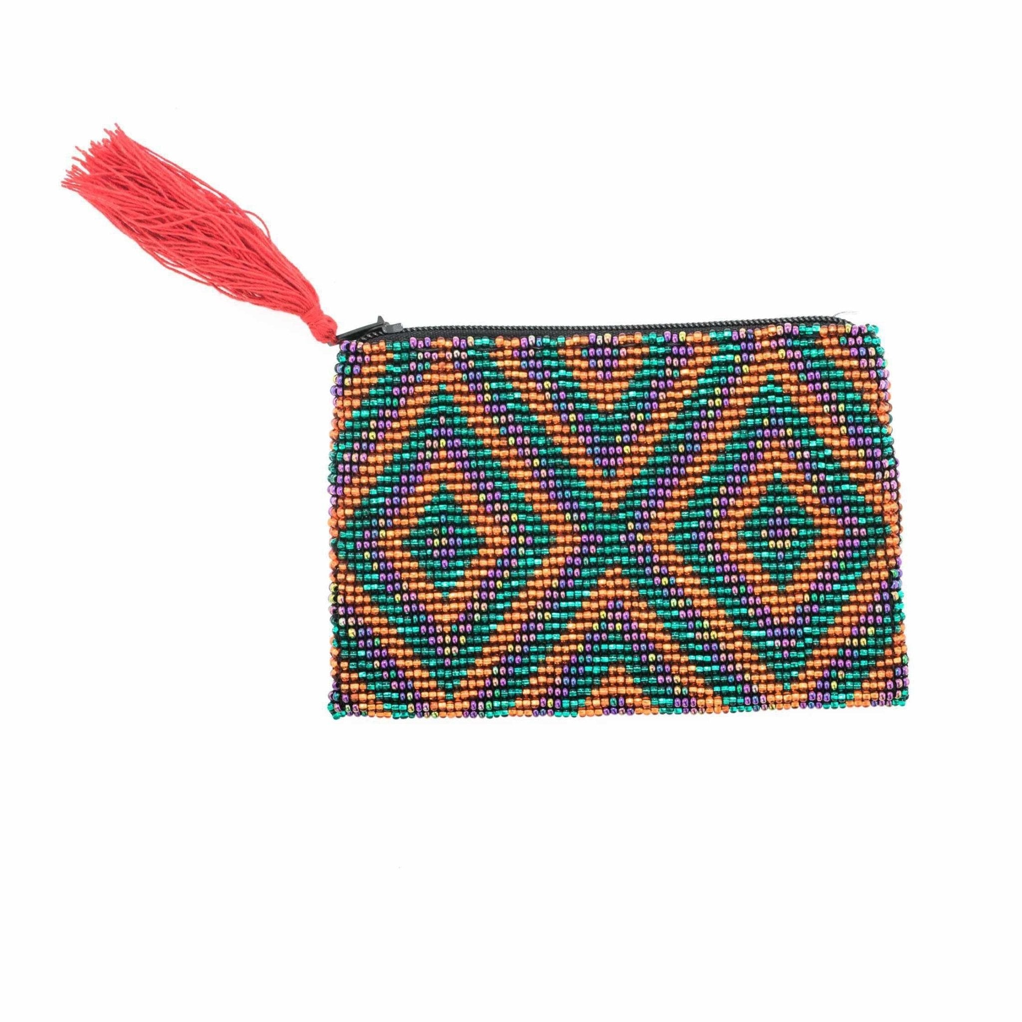 Beaded Seed Bead Geometric Coin Purse - Guatemala Bags La Vie Bien Beaded Seed Bead Geometric Coin Purse - Guatemala