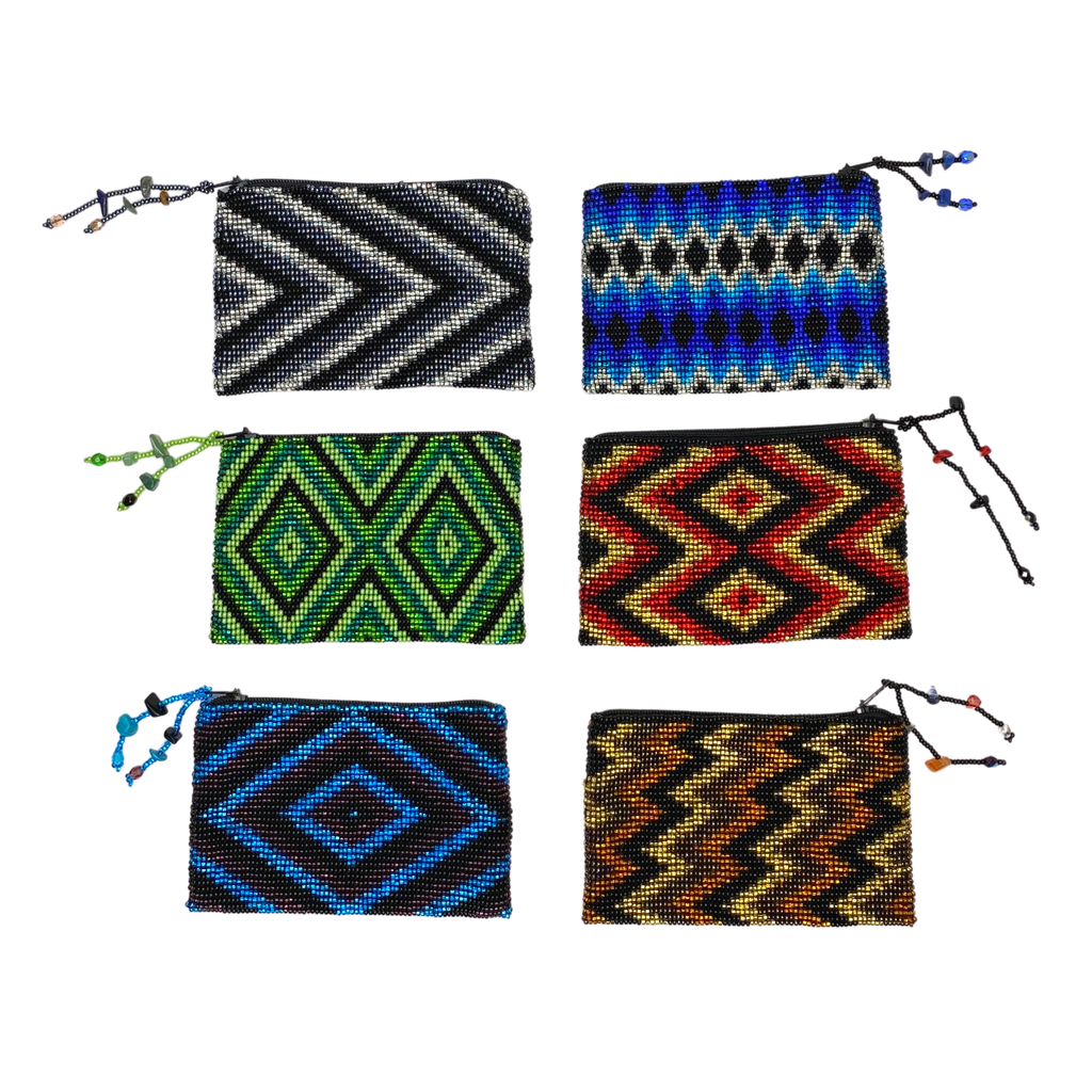 Beaded Seed Bead Geometric Coin Purse - Guatemala Bags La Vie Bien Beaded Seed Bead Geometric Coin Purse - Guatemala