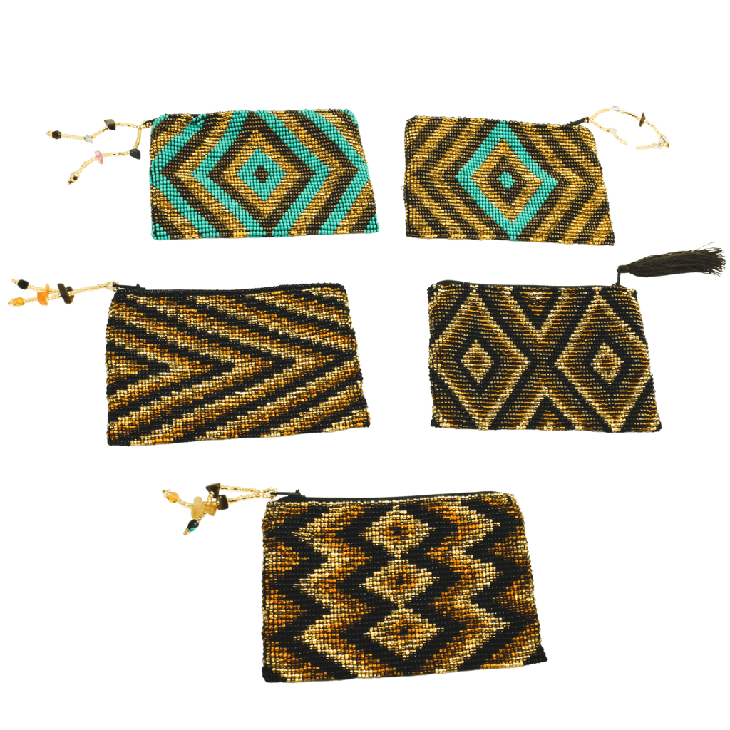 Beaded Seed Bead Geometric Coin Purse - Guatemala Bags La Vie Bien Beaded Seed Bead Geometric Coin Purse - Guatemala