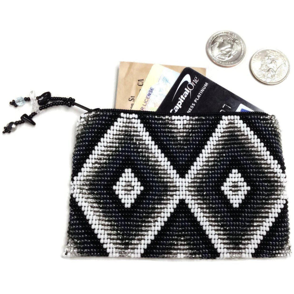 Beaded Seed Bead Geometric Coin Purse - Guatemala Bags La Vie Bien Beaded Seed Bead Geometric Coin Purse - Guatemala