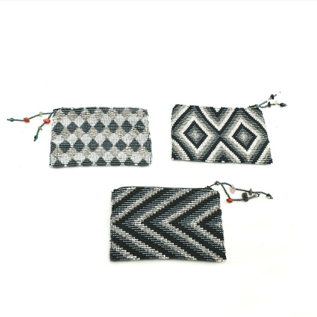 Beaded Seed Bead Geometric Coin Purse - Guatemala Bags La Vie Bien Beaded Seed Bead Geometric Coin Purse - Guatemala