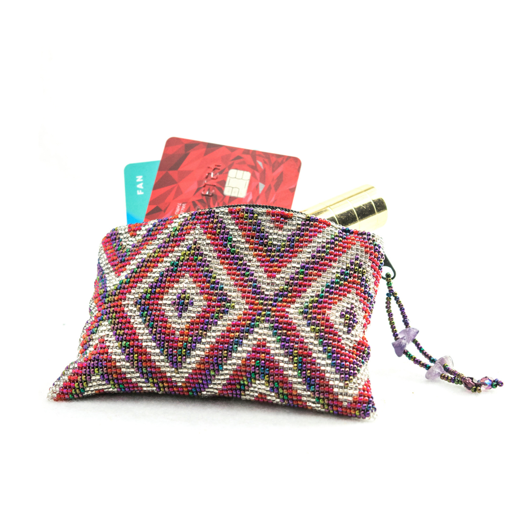 Beaded Seed Bead Geometric Coin Purse - Guatemala Bags La Vie Bien Beaded Seed Bead Geometric Coin Purse - Guatemala