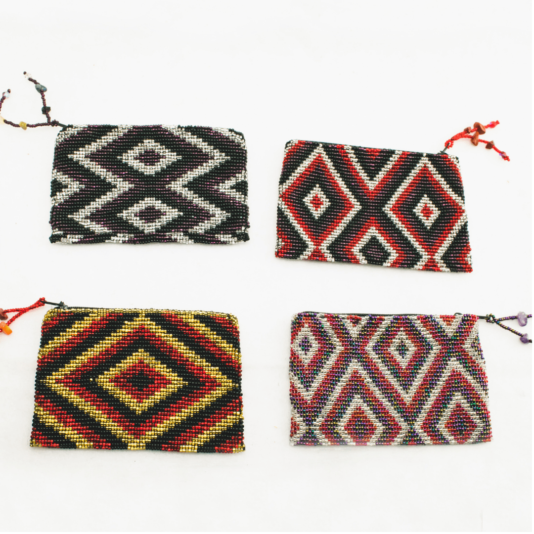 Beaded Seed Bead Geometric Coin Purse - Guatemala Bags La Vie Bien Beaded Seed Bead Geometric Coin Purse - Guatemala