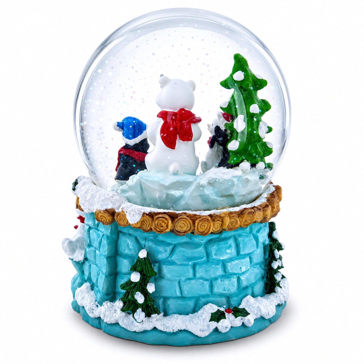 Bear and Penguins Fishing Musical Christmas Water Snow Globe Snow Globes > Animals La Vie Bien Bear and Penguins Fishing Musical Christmas Water Snow Globe