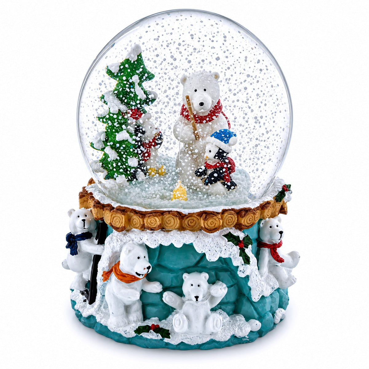 Bear and Penguins Fishing Musical Christmas Water Snow Globe Snow Globes > Animals La Vie Bien Bear and Penguins Fishing Musical Christmas Water Snow Globe