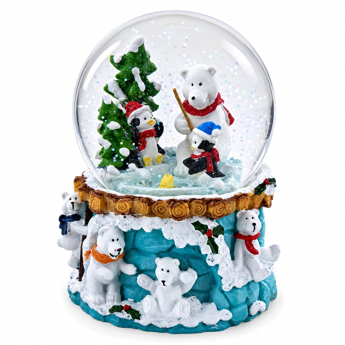 Bear and Penguins Fishing Musical Christmas Water Snow Globe Snow Globes > Animals La Vie Bien Bear and Penguins Fishing Musical Christmas Water Snow Globe