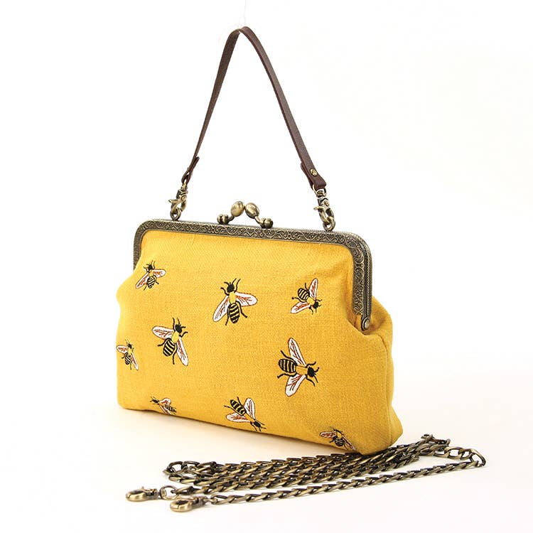 Bees Kisslock Handbag: Black Handbags La Vie Bien Bees Kisslock Handbag: Black