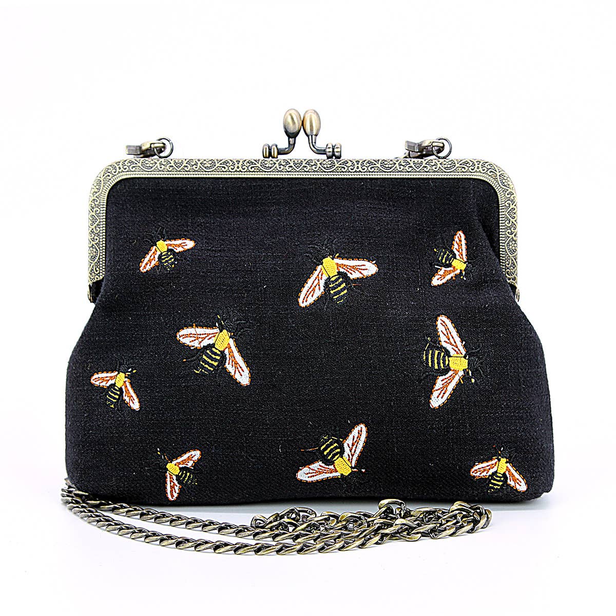 Bees Kisslock Handbag: Black Handbags La Vie Bien Bees Kisslock Handbag: Black