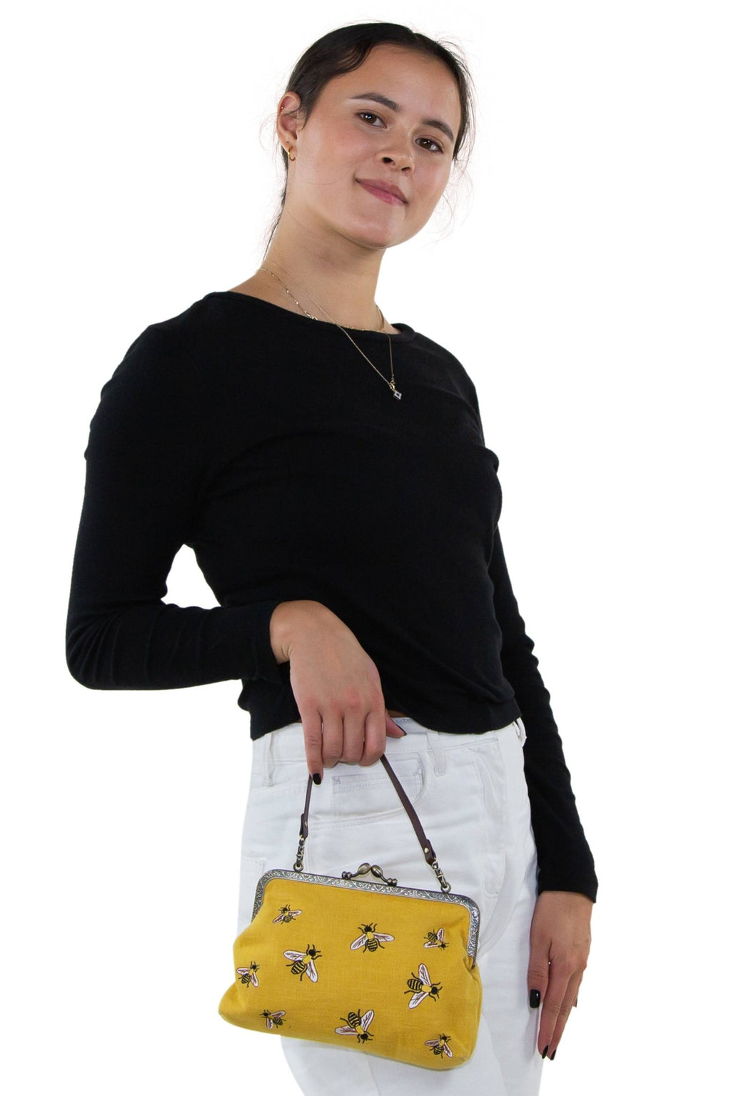 Bees Kisslock Handbag: Black Handbags La Vie Bien Bees Kisslock Handbag: Black