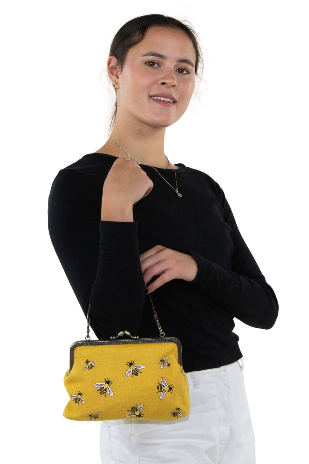 Bees Kisslock Handbag: Black Handbags La Vie Bien Bees Kisslock Handbag: Black