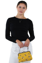Bees Kisslock Handbag: Black Handbags La Vie Bien Bees Kisslock Handbag: Black