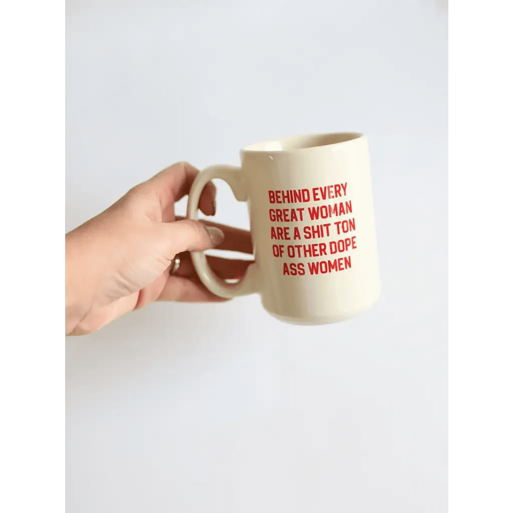 Behind Every Woman 15oz Extra Large Mug in Red by Polished Prints