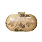 Beige And Golden Brocade Fabric Cylindrical Shape Clutch La Vie Bien Beige And Golden Brocade Fabric Cylindrical Shape Clutch