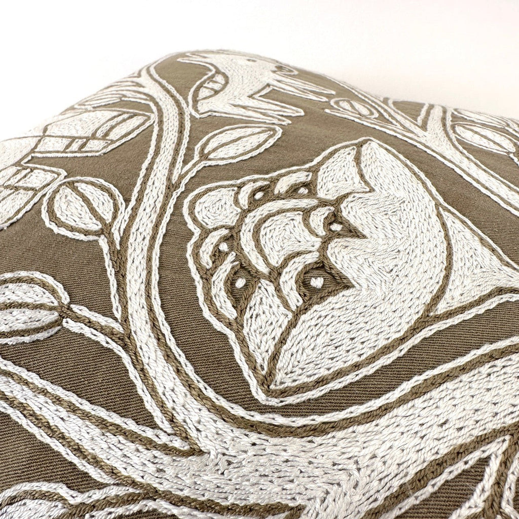Beige and White Hand Embroidered Pillow Cover La Vie Bien Beige and White Hand Embroidered Pillow Cover