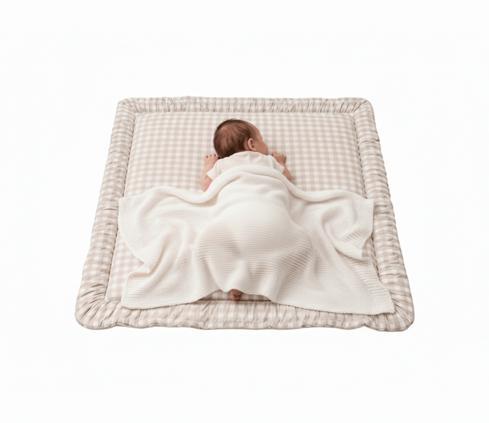Beige Gingham Padded Baby Play Mat Baby Play Mat La Vie Bien Beige Gingham Padded Baby Play Mat