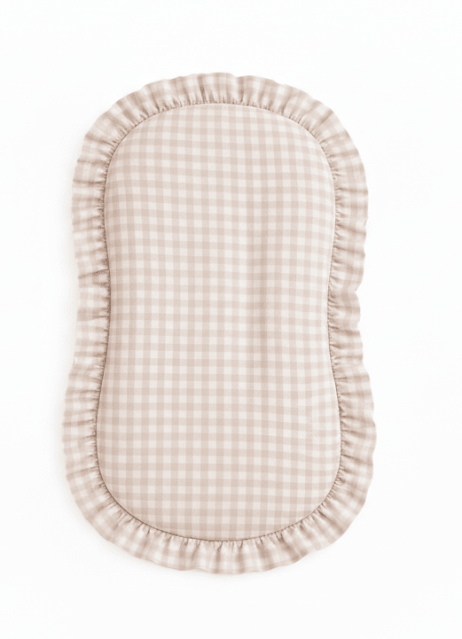 Beige Gingham Ruffle Baby Lounger Cover nest lounger La Vie Bien Beige Gingham Ruffle Baby Lounger Cover