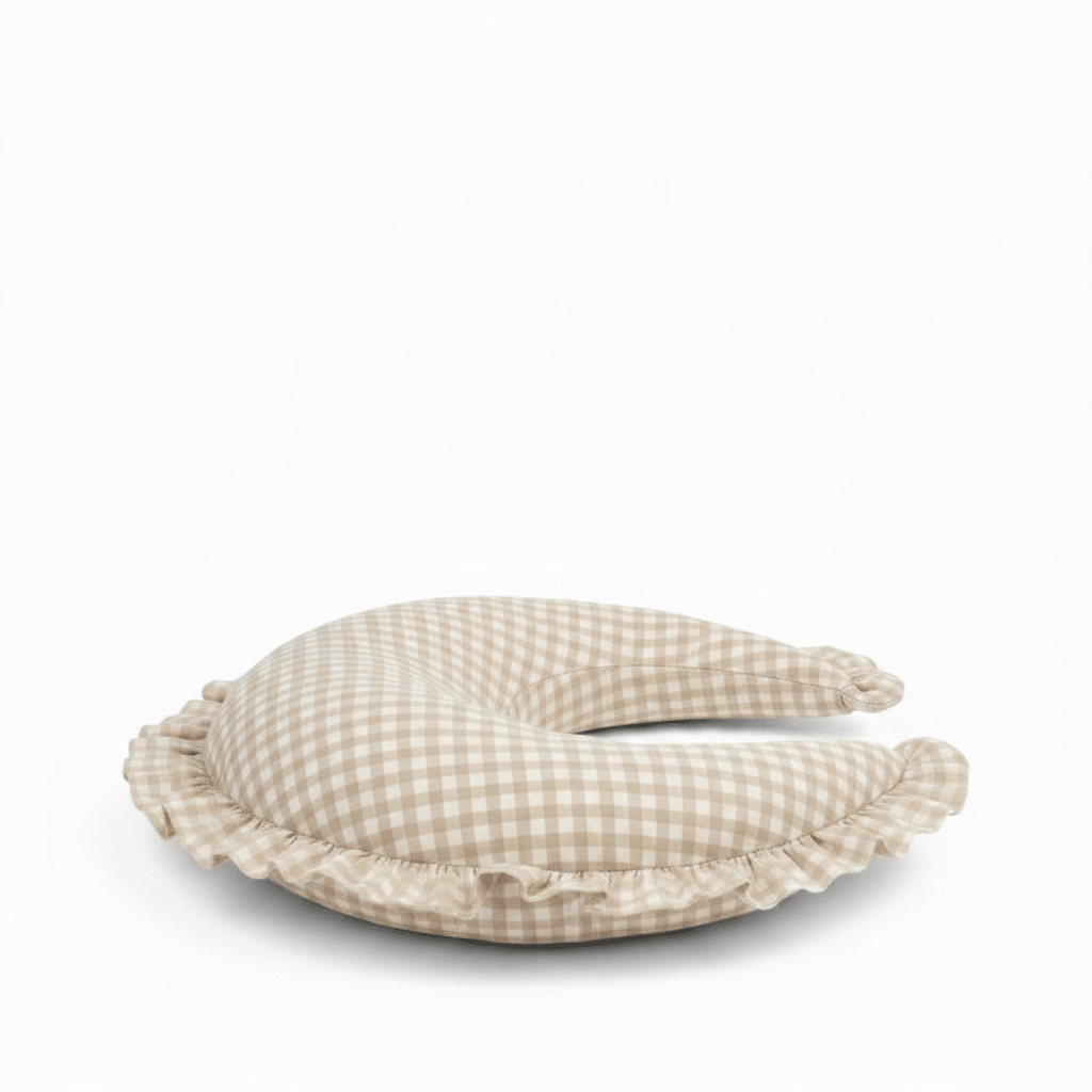 Beige Gingham Ruffle Nursing Pillow Cover La Vie Bien Beige Gingham Ruffle Nursing Pillow Cover