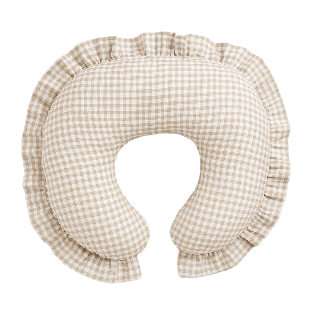 Beige Gingham Ruffle Nursing Pillow Cover La Vie Bien Beige Gingham Ruffle Nursing Pillow Cover