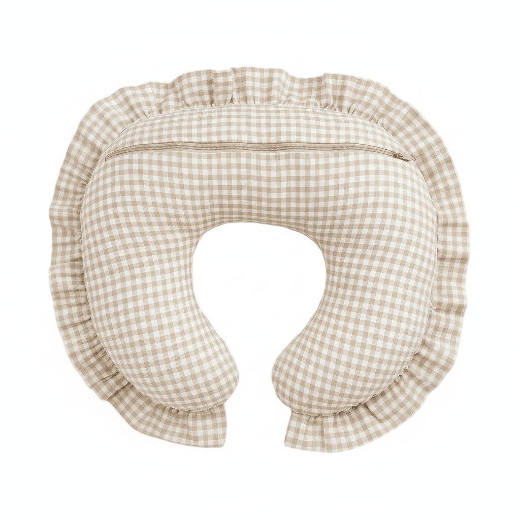 Beige Gingham Ruffle Nursing Pillow Cover La Vie Bien Beige Gingham Ruffle Nursing Pillow Cover