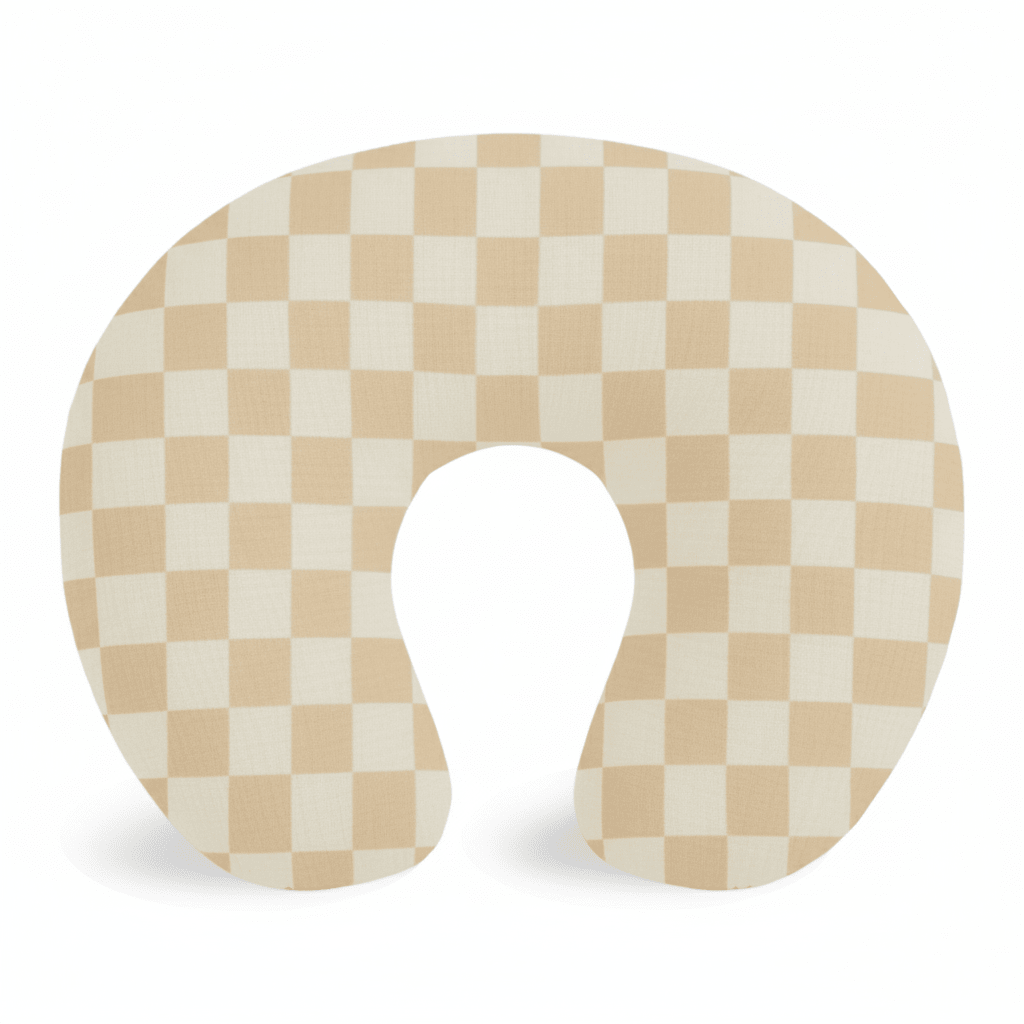 Beige & White Checkered Nursing Pillow Cover La Vie Bien Beige & White Checkered Nursing Pillow Cover