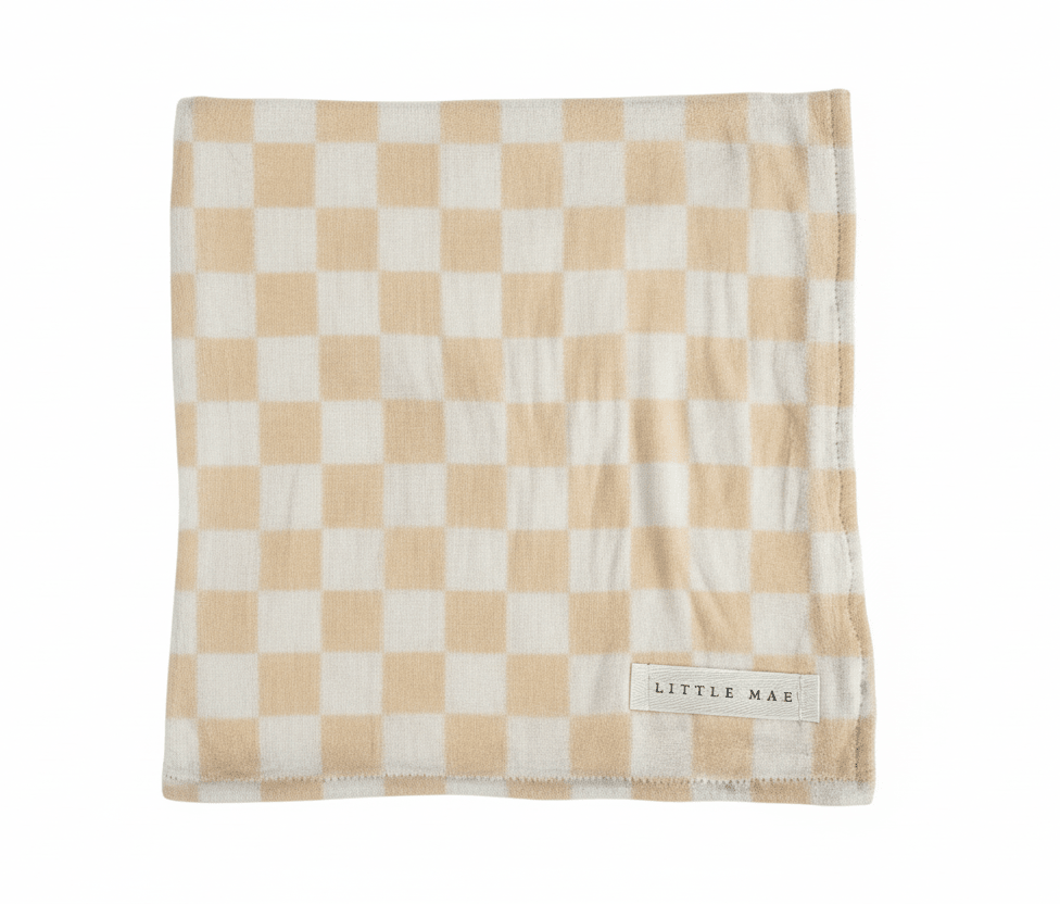 Beige & White Checkered Stretch Swaddle La Vie Bien Beige & White Checkered Stretch Swaddle