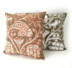 Beige, White + Orange Fish Hand Embroidered Pillow Cover La Vie Bien Beige, White + Orange Fish Hand Embroidered Pillow Cover