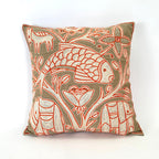 Beige, White + Orange Fish Hand Embroidered Pillow Cover La Vie Bien Beige, White + Orange Fish Hand Embroidered Pillow Cover