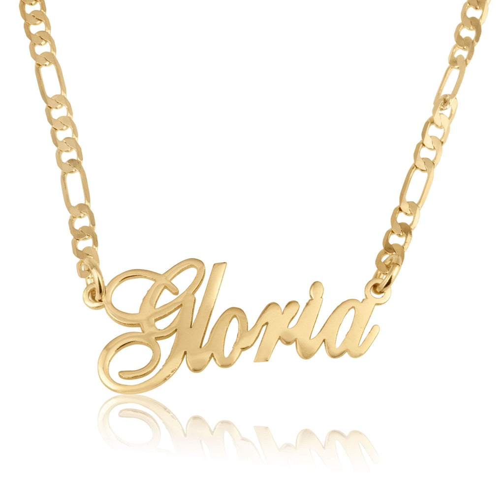 Beleco 14k Gold Plated or Sterling Silver 925 Custom Name Necklace - Personalized Name Plate Necklace for Men & Women with Elegant Figaro Chain, 15 Font Style | Customized & Personalized Necklaces La Vie Bien Beleco 14k Gold Plated or Sterling Silver 925 Custom Name Necklace - Personalized Name Plate Necklace for Men & Women with Elegant Figaro Chain, 15 Font Style | Customized & Personalized Necklaces