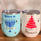 Believe in Miracles Chrismukkah Wine Tumblers by Salt Sparkle Shalom
