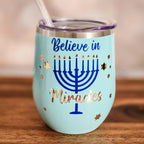 Believe in Miracles Chrismukkah Wine Tumblers by Salt Sparkle Shalom