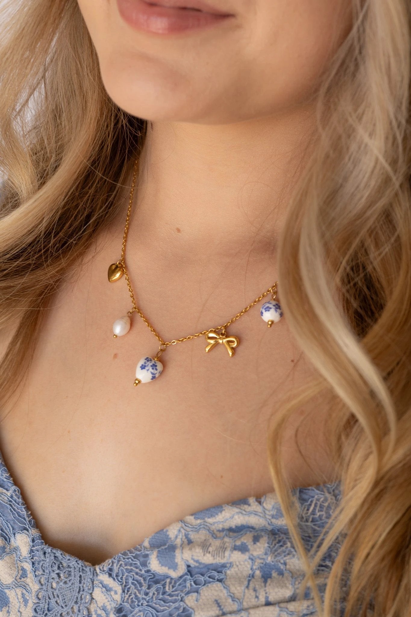 Bella Charm Necklace in Blue by Rose & Clay
