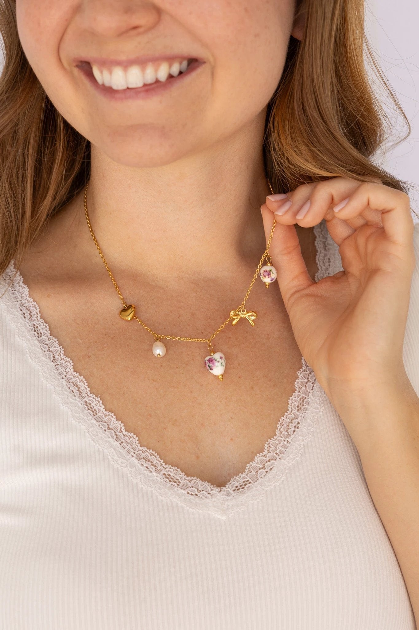 Bella Charm Necklace in Rose by Rose & Clay
