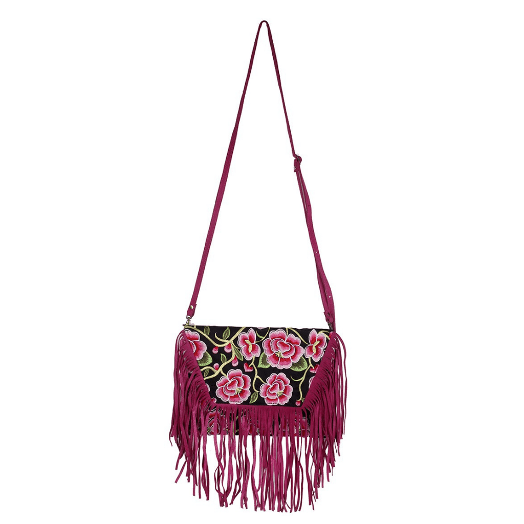 Bella Crossbody Embroidered Fringe Envelope Bag - Thailand Bags La Vie Bien Bella Crossbody Embroidered Fringe Envelope Bag - Thailand