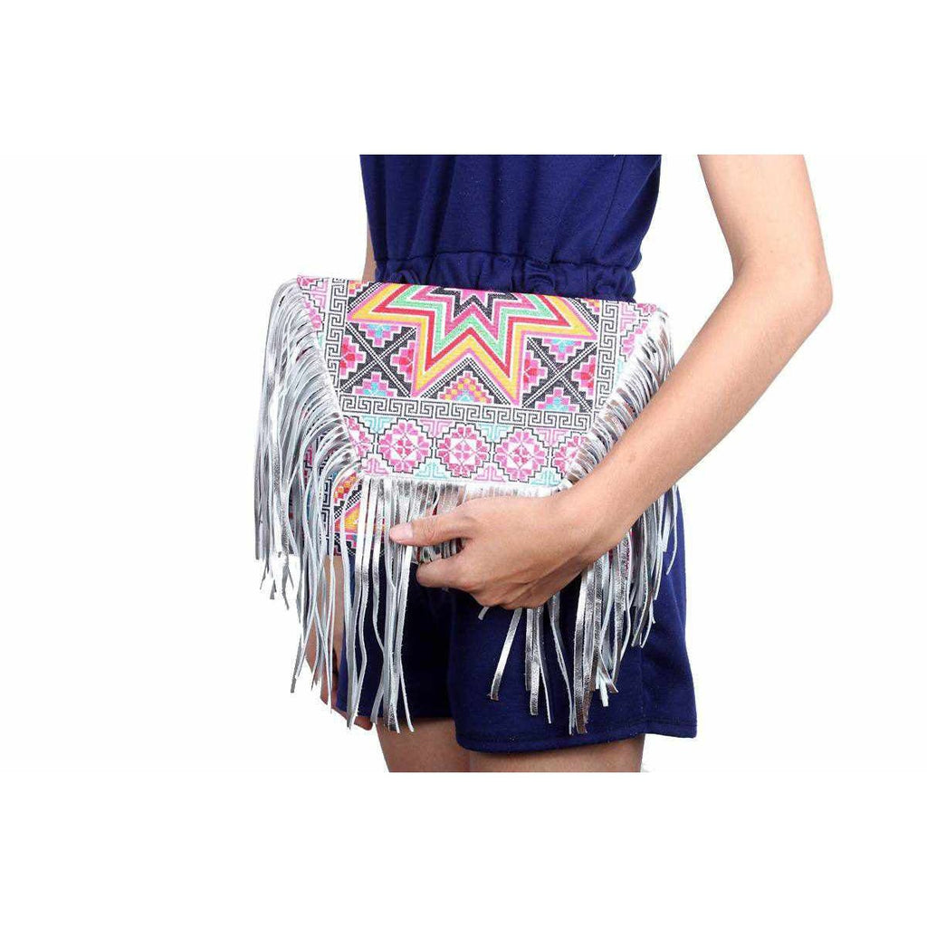 Bella Crossbody Embroidered Fringe Envelope Bag - Thailand Bags La Vie Bien Bella Crossbody Embroidered Fringe Envelope Bag - Thailand